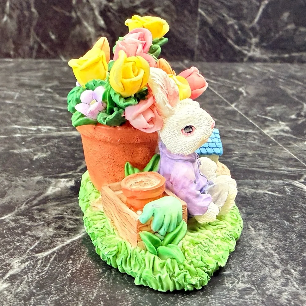 Bunny With Flowers Figurine